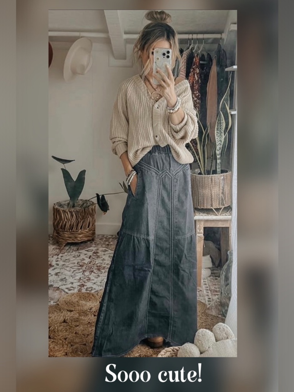 Fashion BohoLoco Blue Denim Maxi Skirt with Tiered Panels